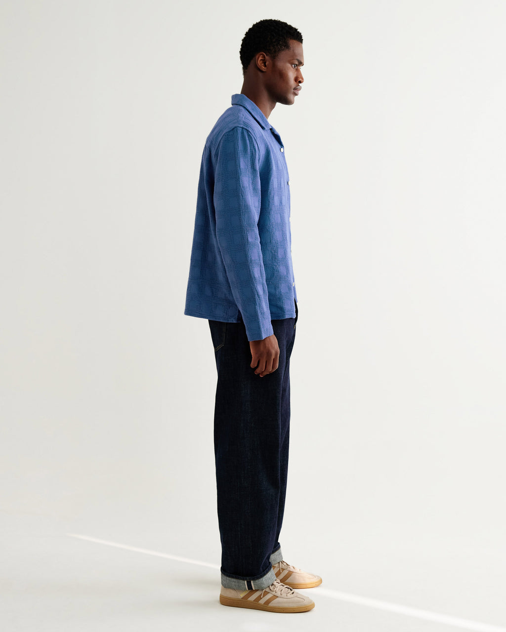 Corey - Blue Dobby Check Cotton Shirt