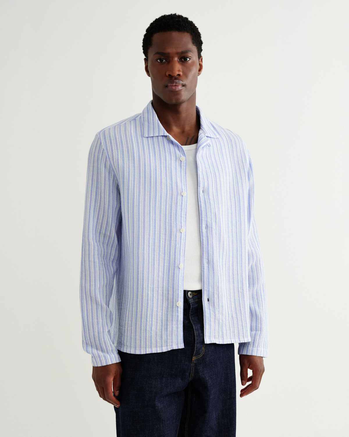 Corey - Bright Blue Cotton Twisted Stripe Shirt