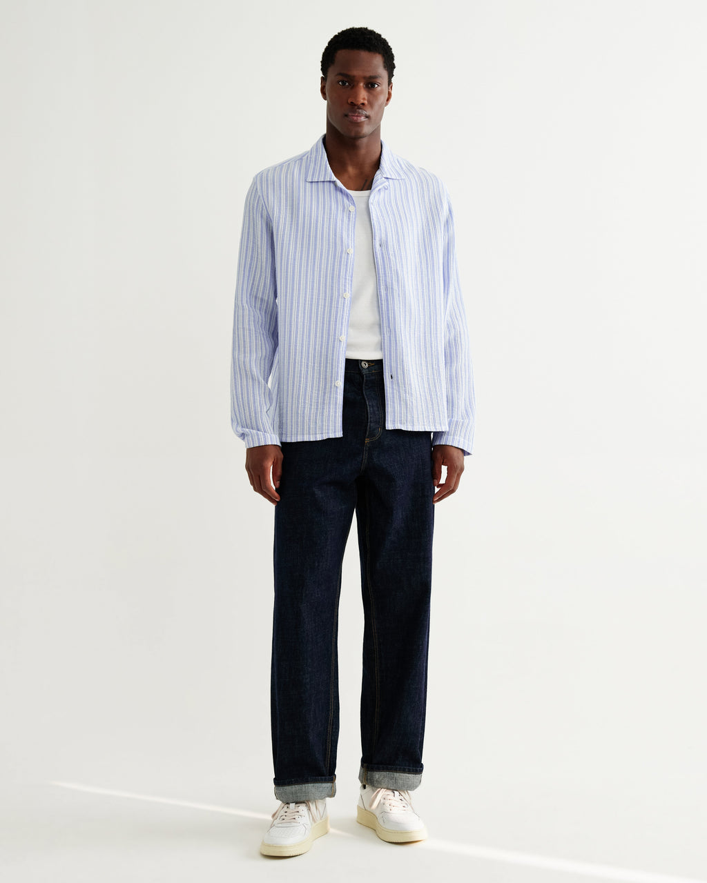 Corey - Bright Blue Cotton Twisted Stripe Shirt