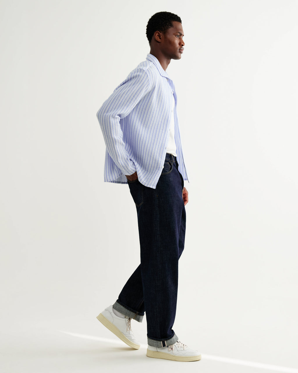 Corey - Bright Blue Cotton Twisted Stripe Shirt