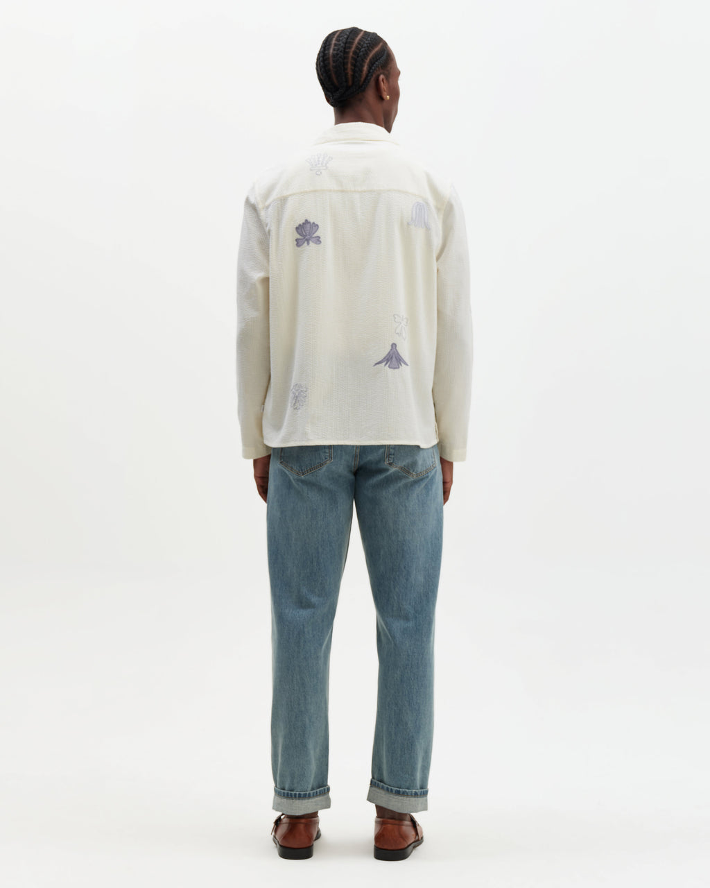 Corey - Ecru And Blue Doodle Cotton-Seersucker Shirt