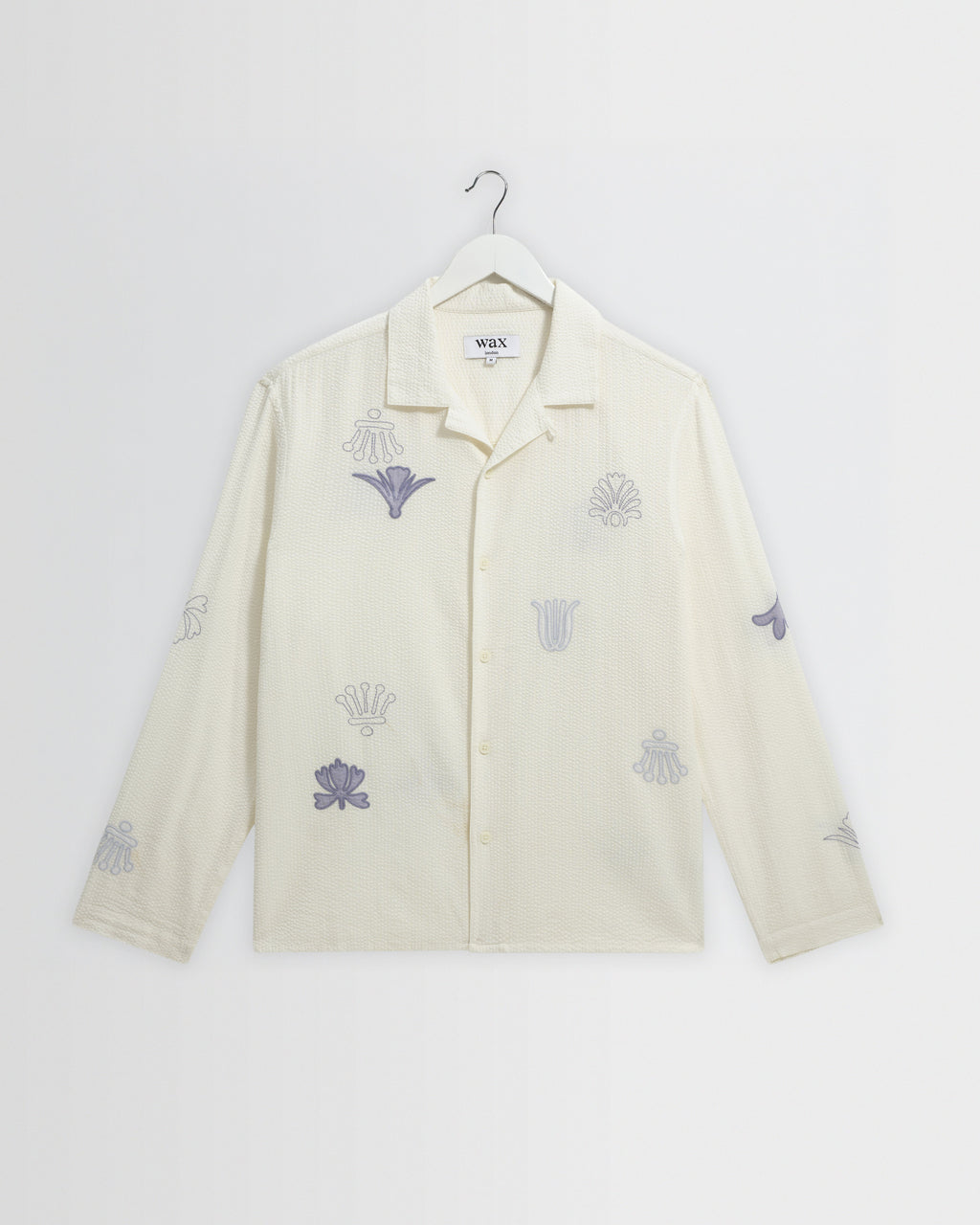Corey - Ecru And Blue Doodle Cotton-Seersucker Shirt