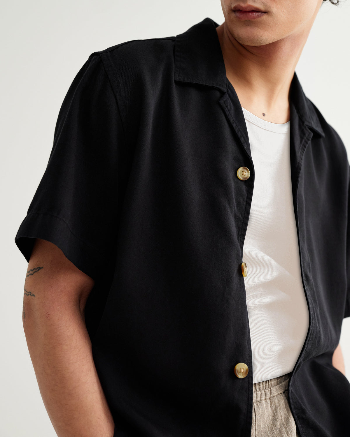 Curzon - Black Lyocell Twill Short-Sleeve Shirt