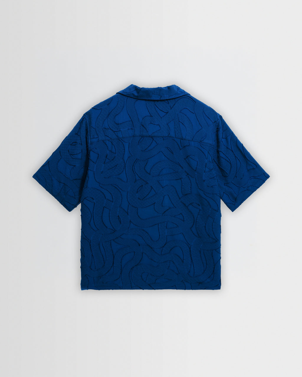 Curzon - Blue Jacquard Viscose Short-Sleeve Shirt