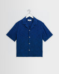 Curzon - Blue Jacquard Viscose Short-Sleeve Shirt