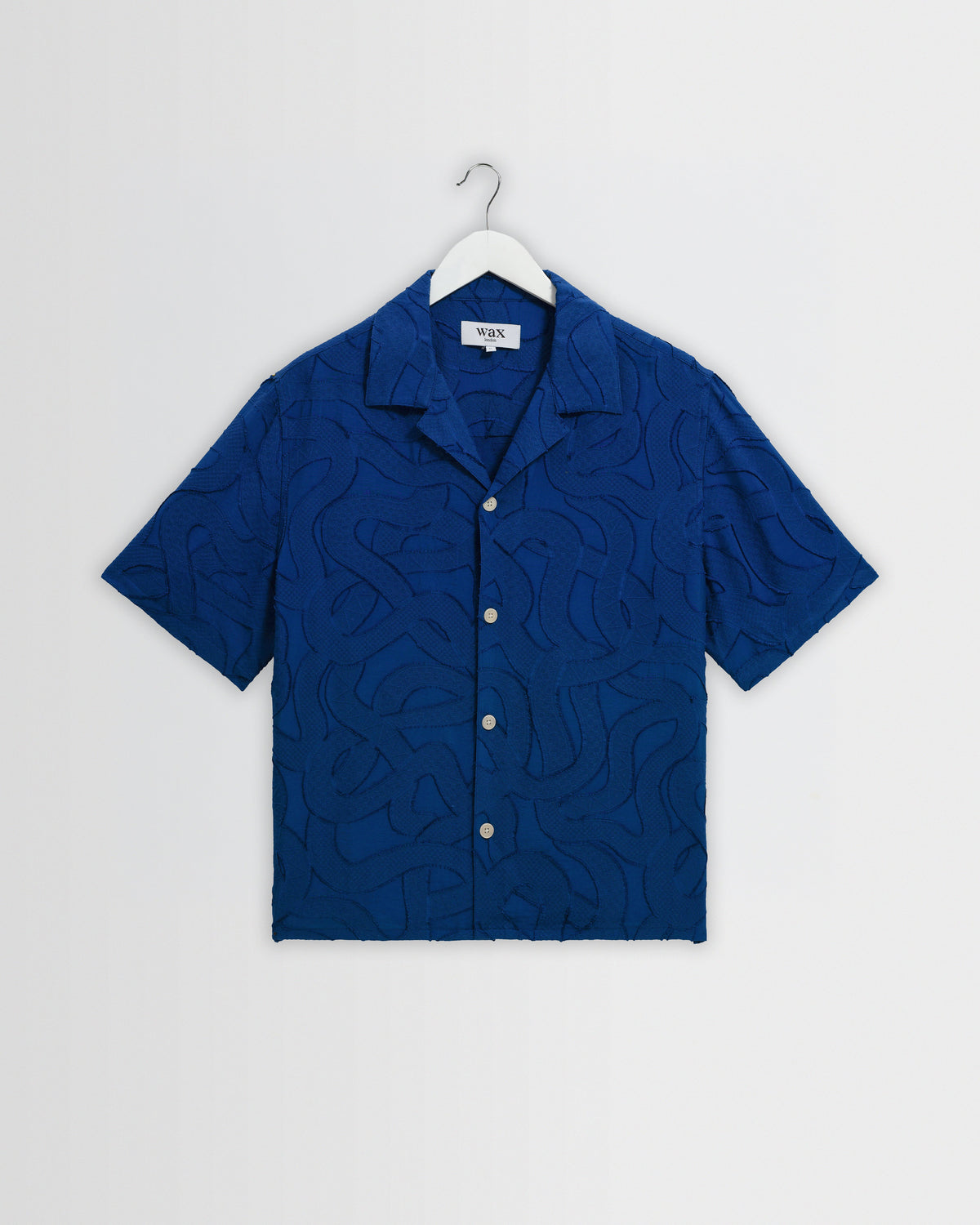 Curzon - Blue Jacquard Viscose Short-Sleeve Shirt