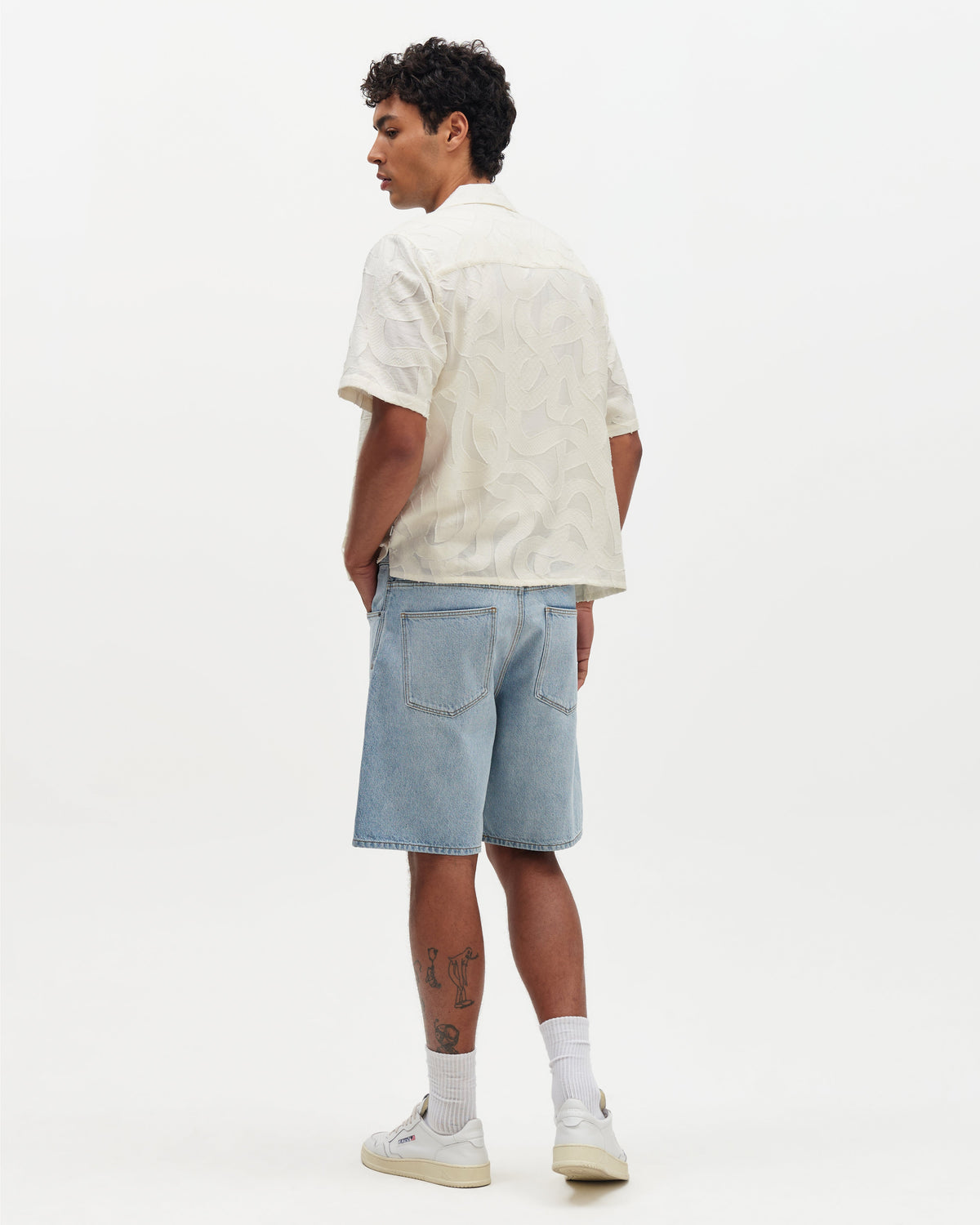 Curzon - Ecru Jacquard Viscose Short-Sleeve Shirt
