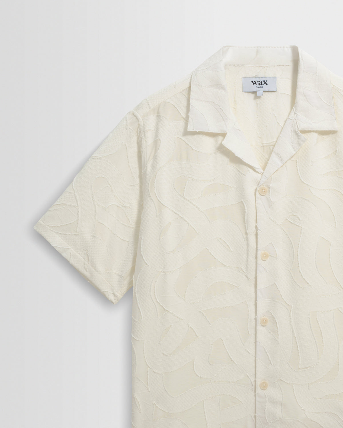 Curzon - Ecru Jacquard Viscose Short-Sleeve Shirt