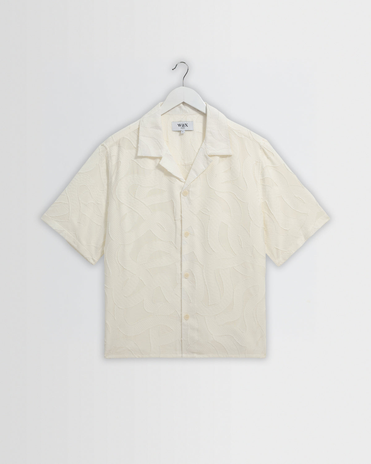 Curzon - Ecru Jacquard Viscose Short-Sleeve Shirt