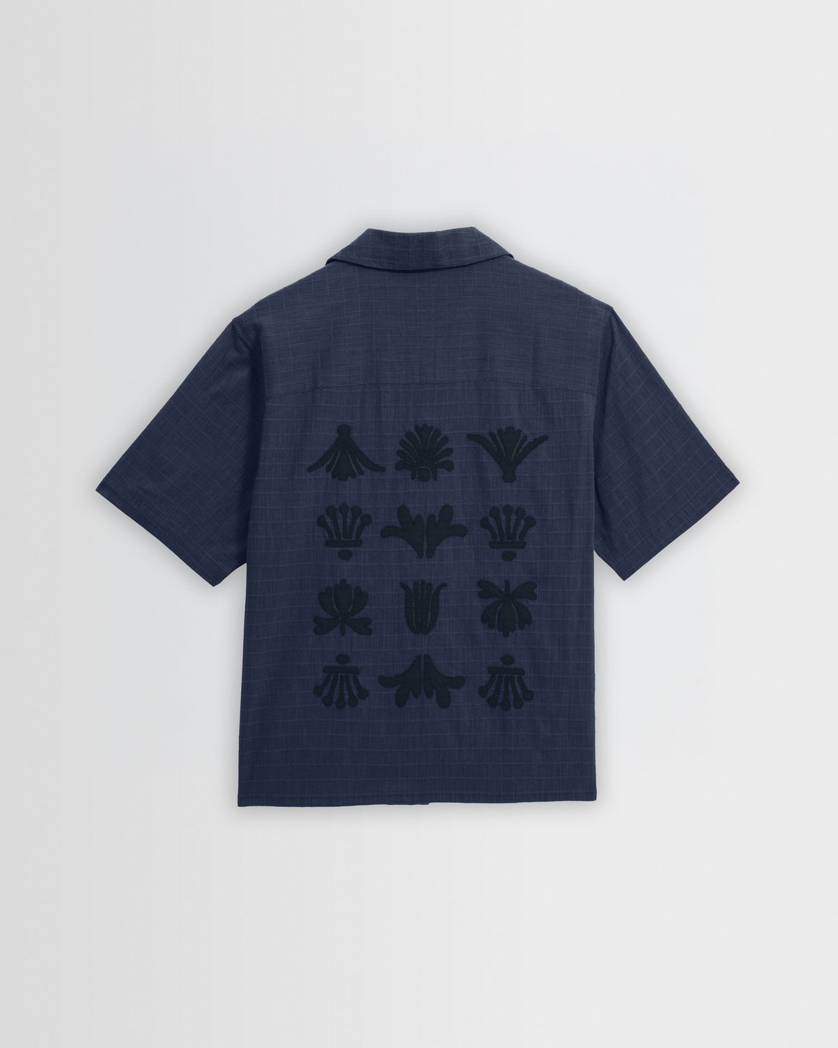 Curzon - Navy Grid Applique Short-Sleeve Shirt