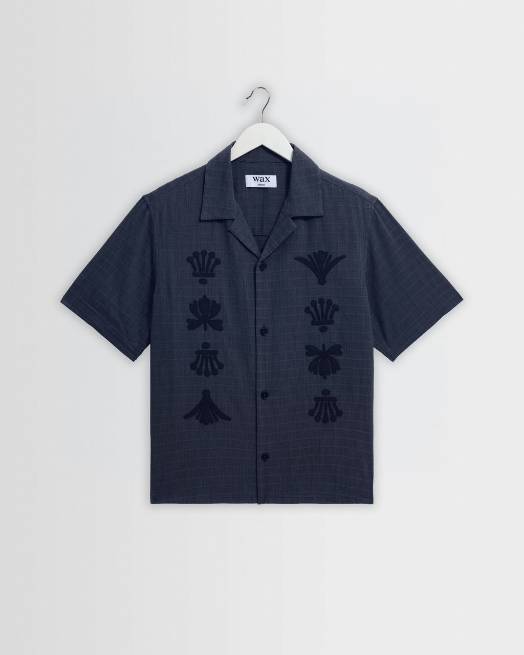 Curzon - Navy Grid Applique Short-Sleeve Shirt