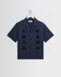 Curzon - Navy Grid Applique Short-Sleeve Shirt