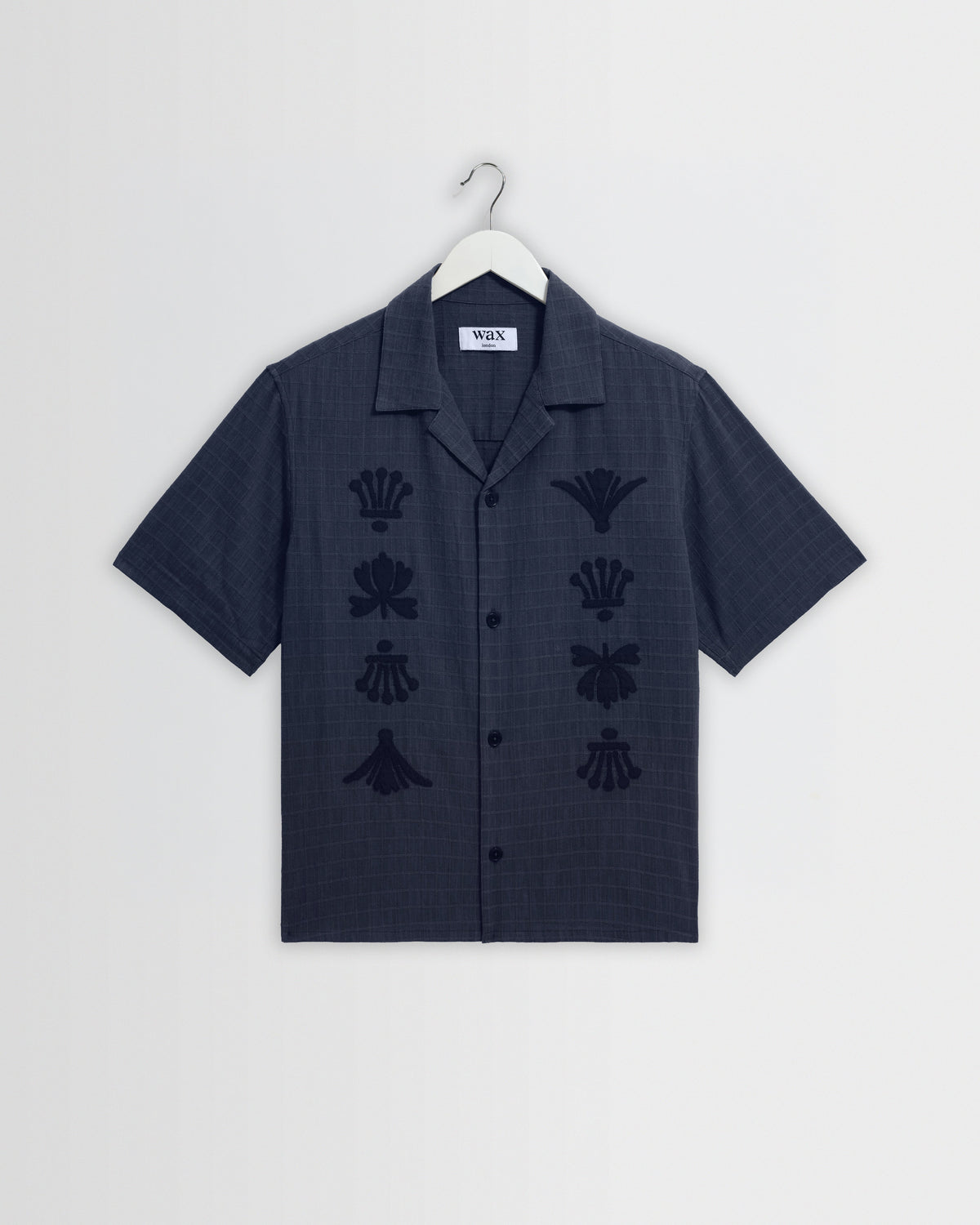 Curzon - Navy Grid Applique Short-Sleeve Shirt