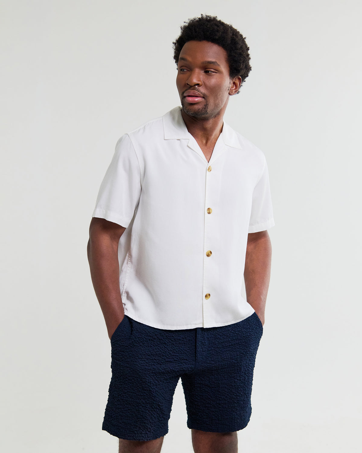 Curzon - Off White Lyocell Twill Short-Sleeve Shirt