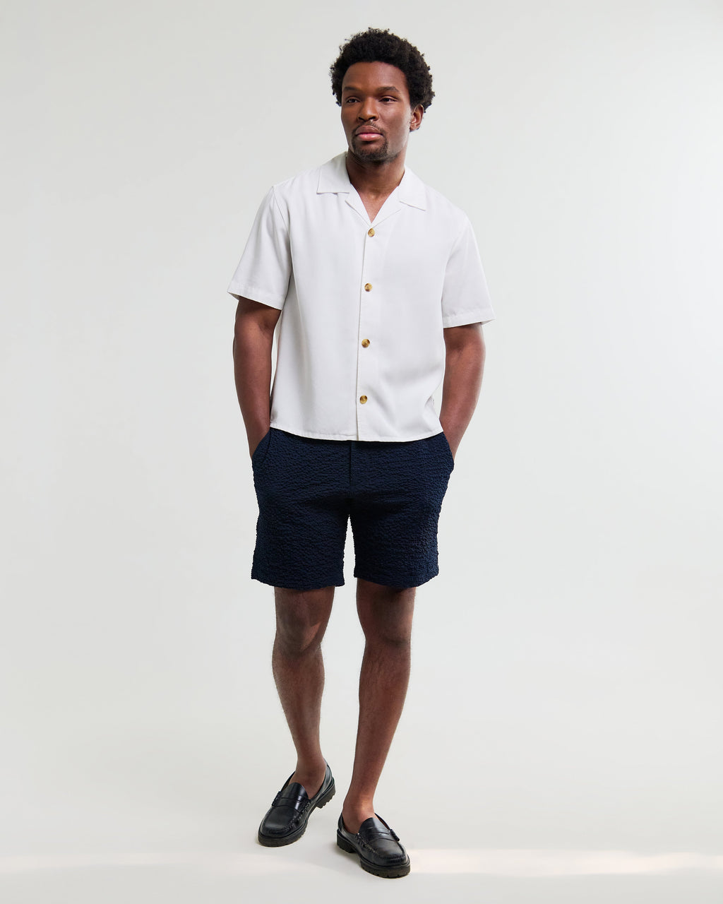 Curzon - Off White Lyocell Twill Short-Sleeve Shirt