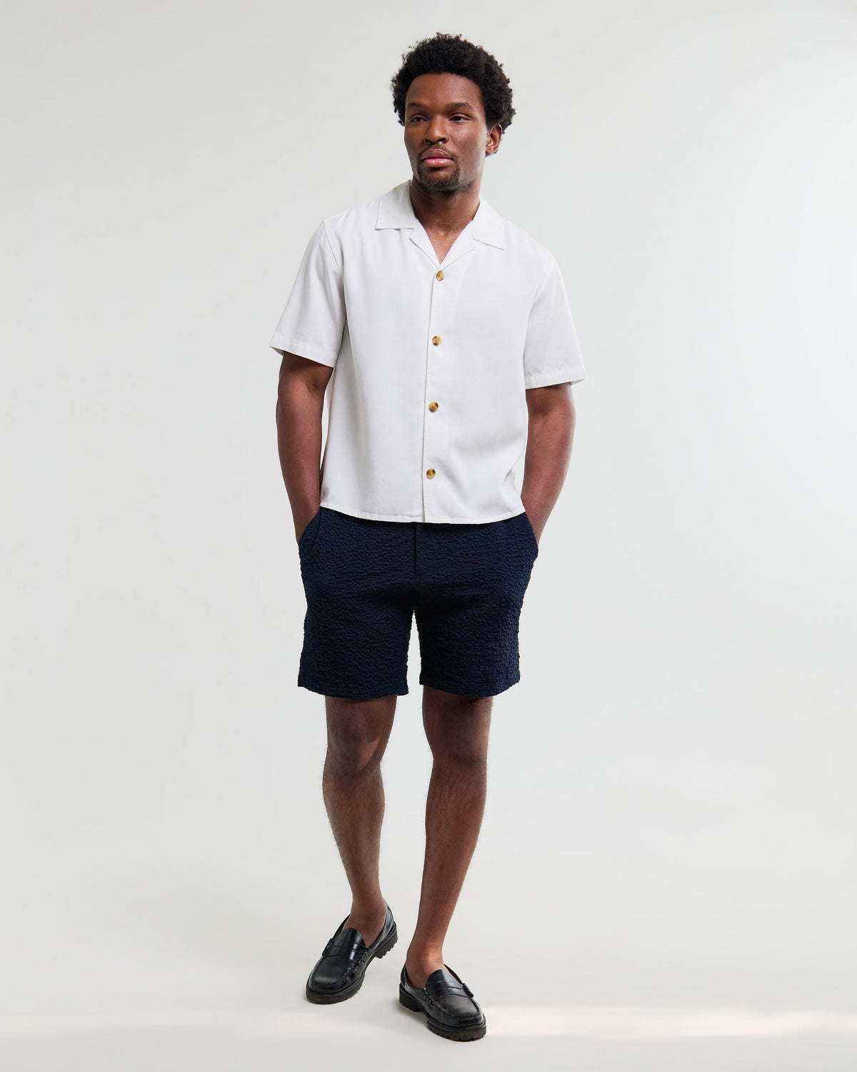 Curzon - Off White Lyocell Twill Short-Sleeve Shirt