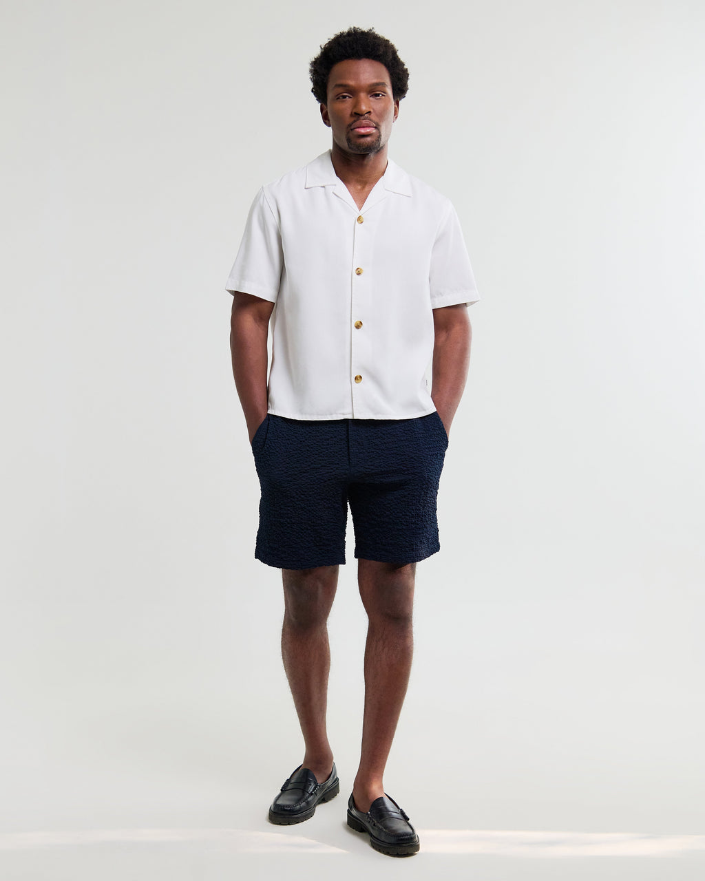 Curzon - Off White Lyocell Twill Short-Sleeve Shirt