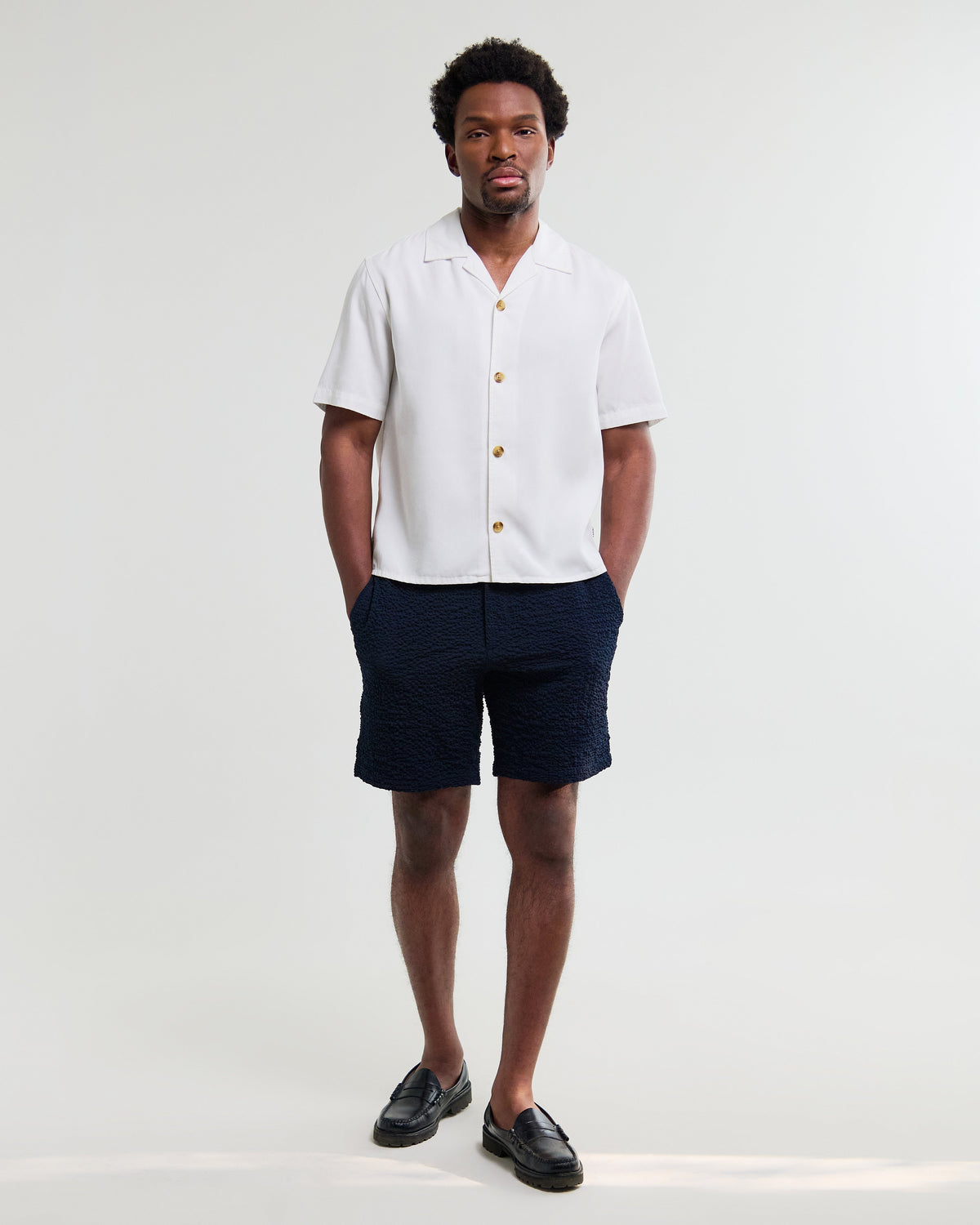 Curzon - Off White Lyocell Twill Short-Sleeve Shirt