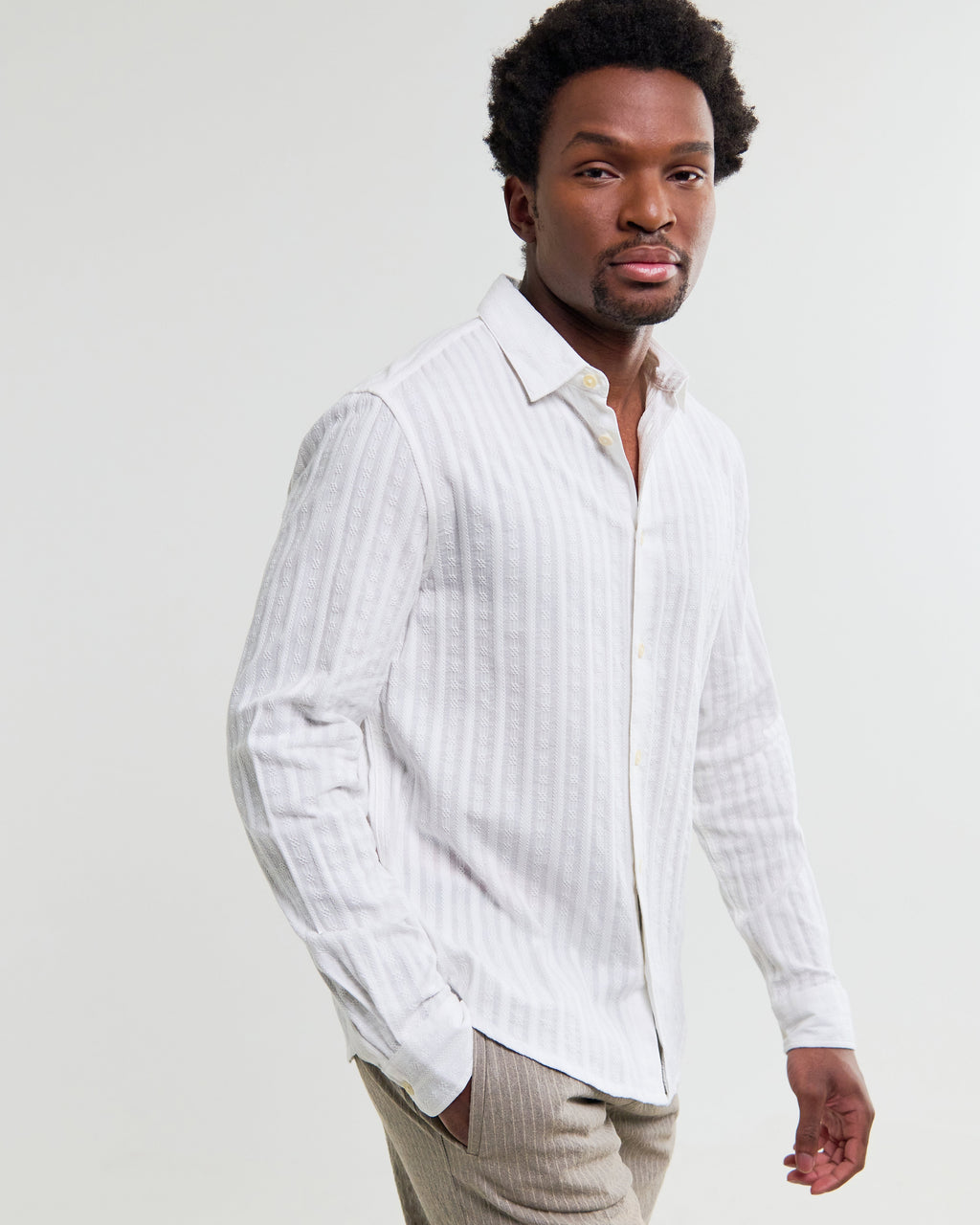 Dartford - White Dobby Stripe Organic Cotton Shirt