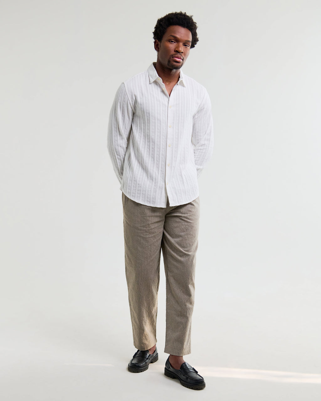 Dartford - White Dobby Stripe Organic Cotton Shirt