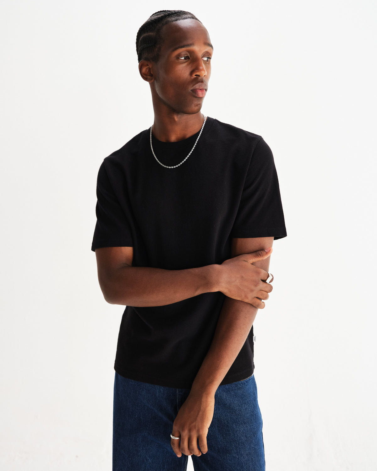 Dean - Black Textured Organic Cotton T-Shirt