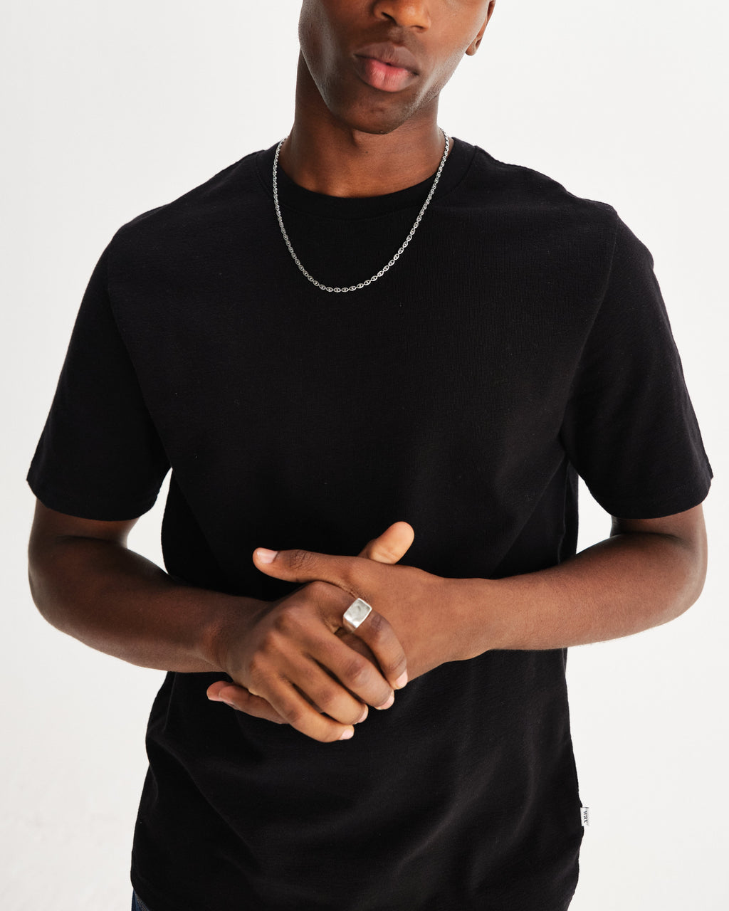 Dean - Black Textured Organic Cotton T-Shirt