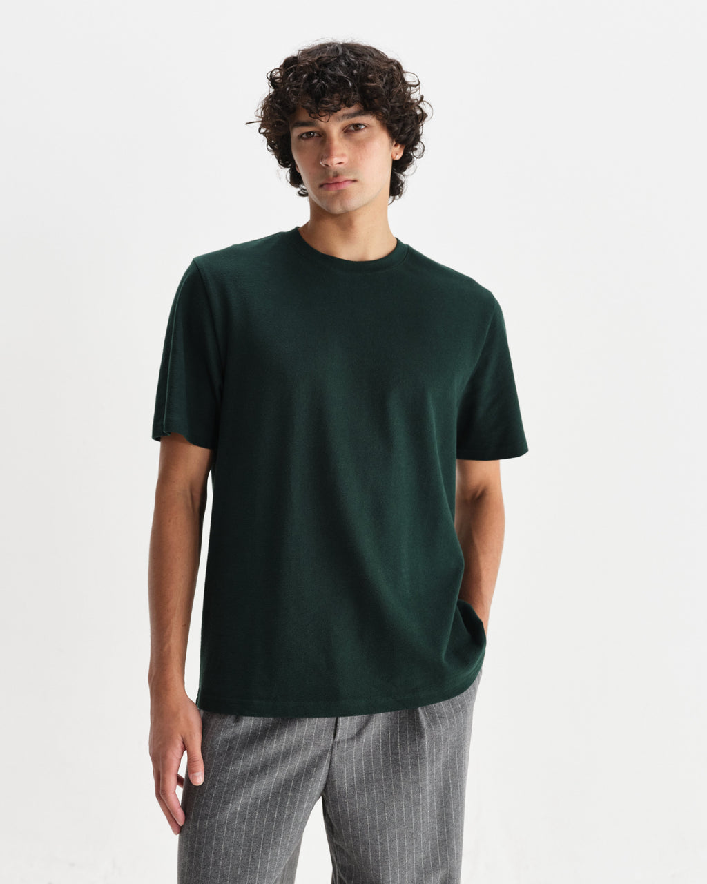 Dean - Bottle Green Textured Organic Cotton T-Shirt