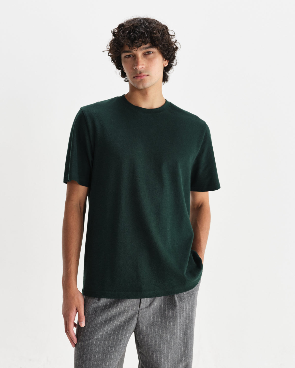 Dean - Bottle Green Textured Organic Cotton T-Shirt