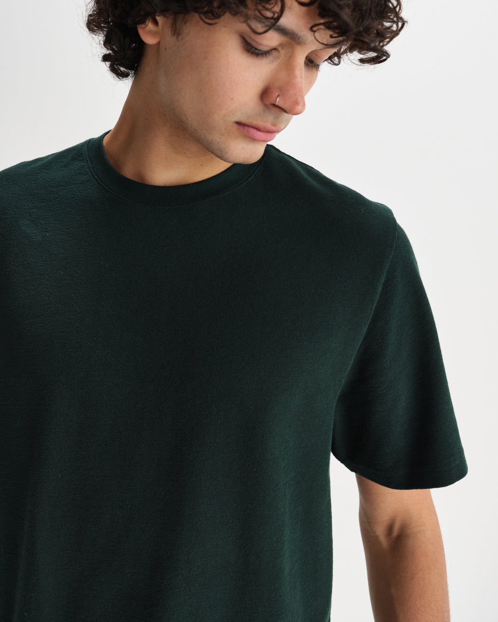 Dean - Bottle Green Textured Organic Cotton T-Shirt