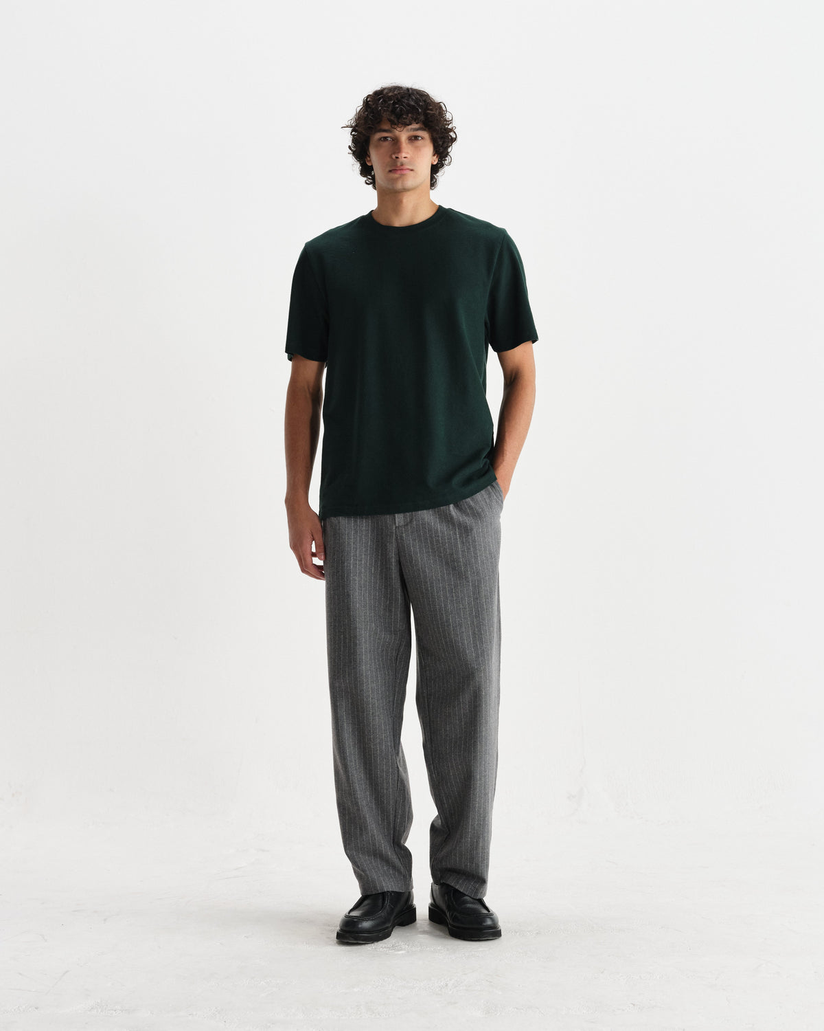 Dean - Bottle Green Textured Organic Cotton T-Shirt