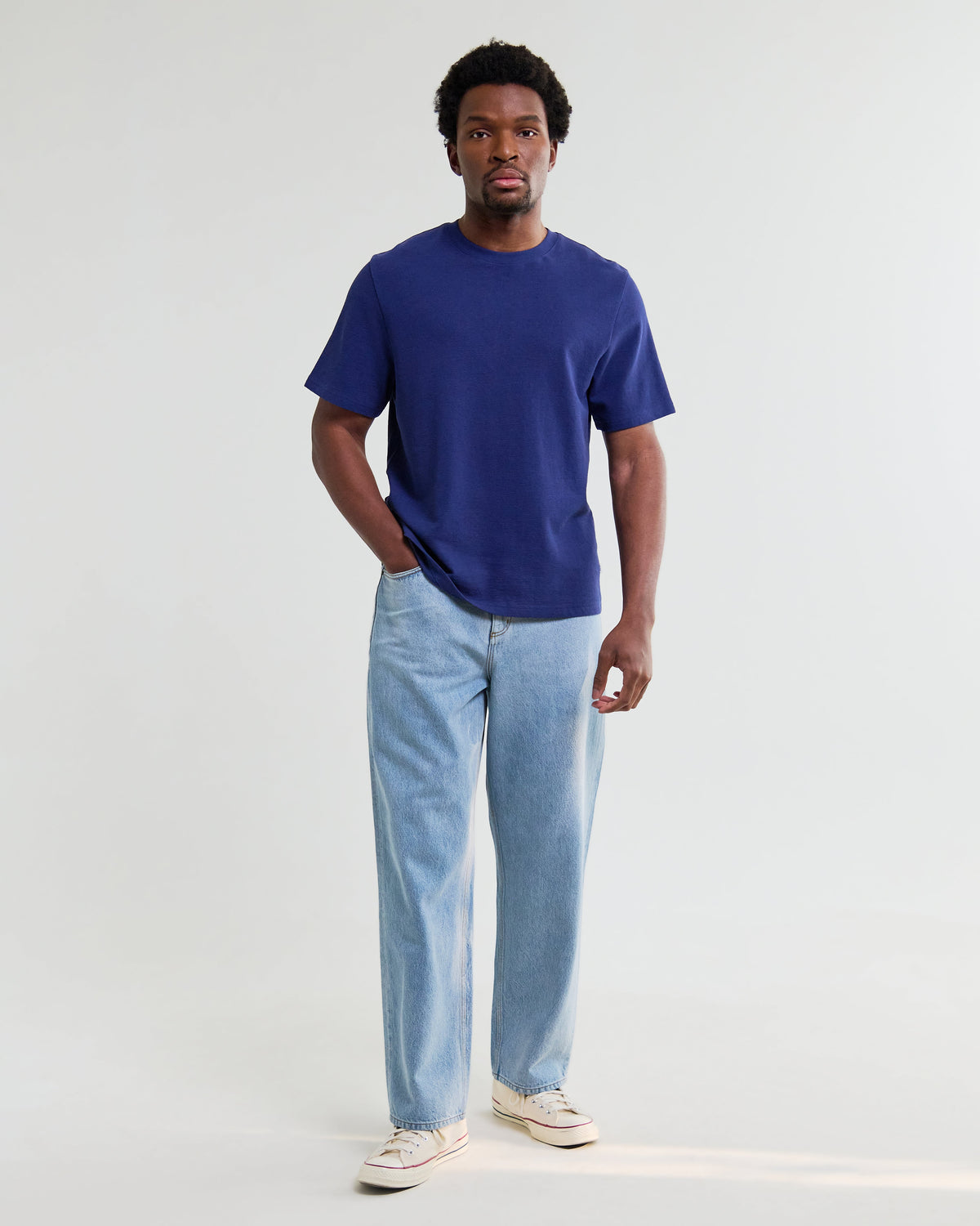Dean - Cobalt Blue Textured Organic Cotton T-Shirt