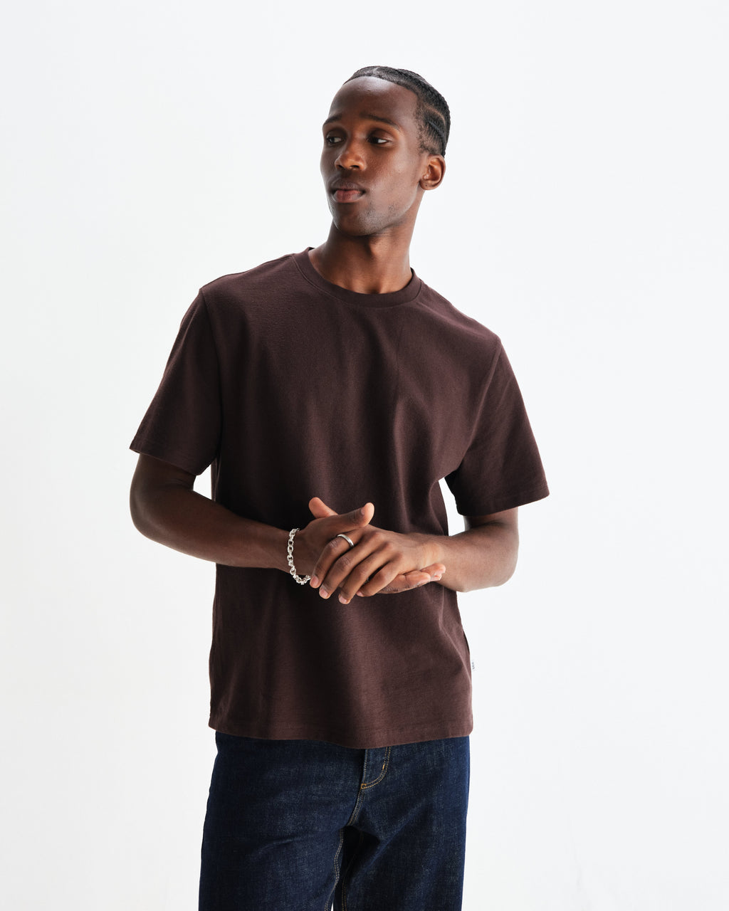 Dean - Dark Brown Textured Organic Cotton T-Shirt