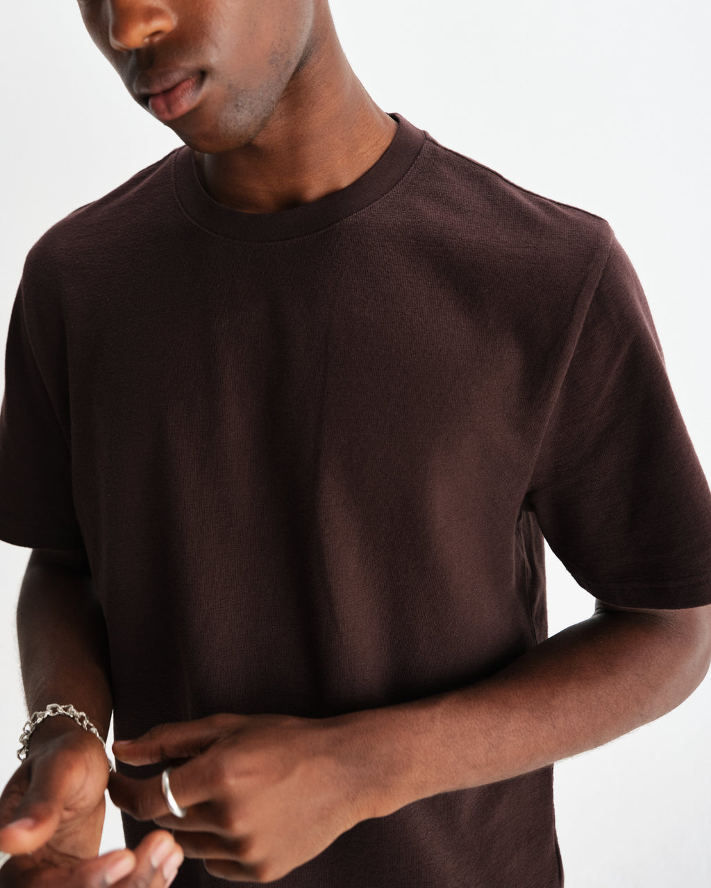 Dean - Dark Brown Textured Organic Cotton T-Shirt