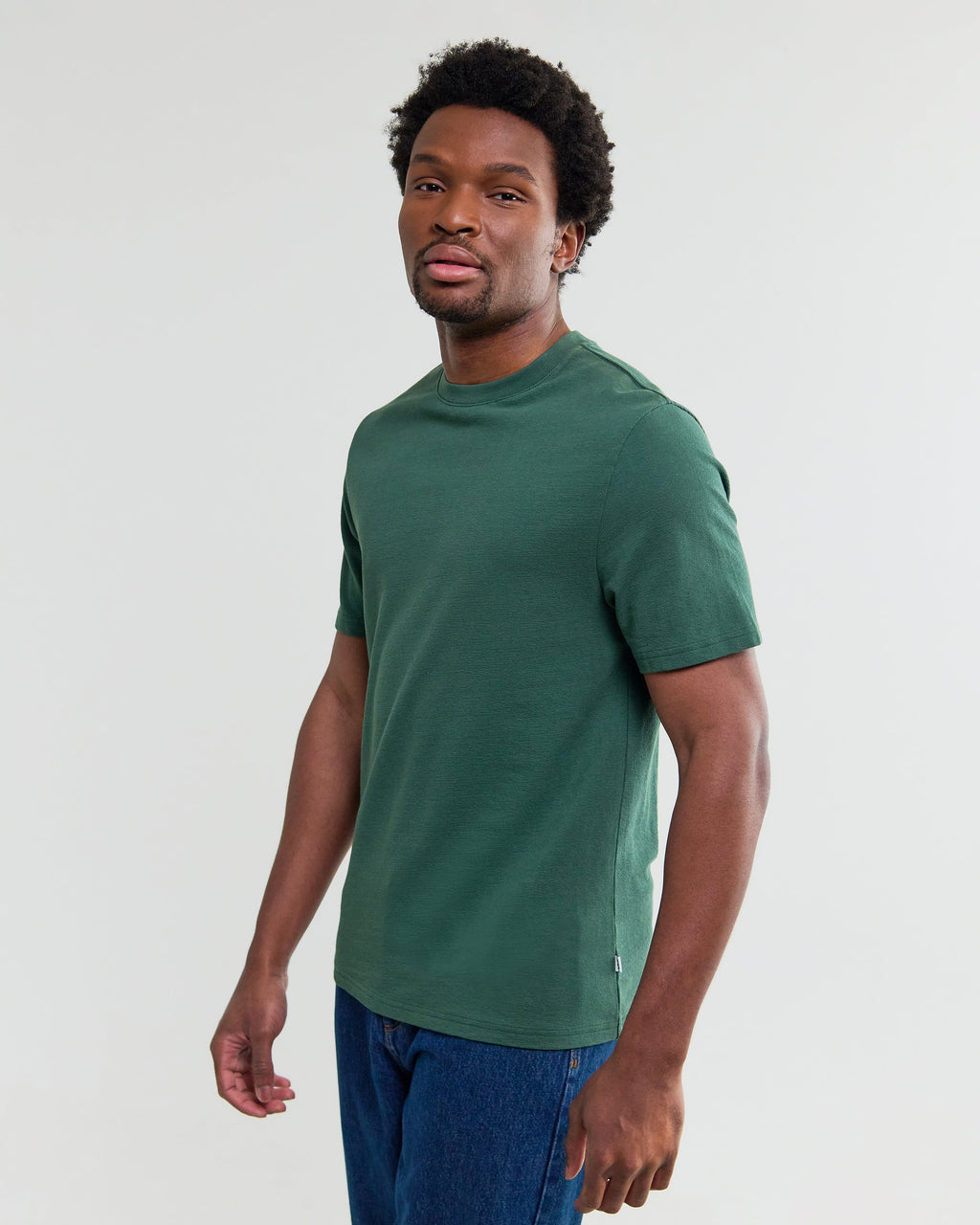 Dean - Dark Green Textured Organic Cotton T-Shirt