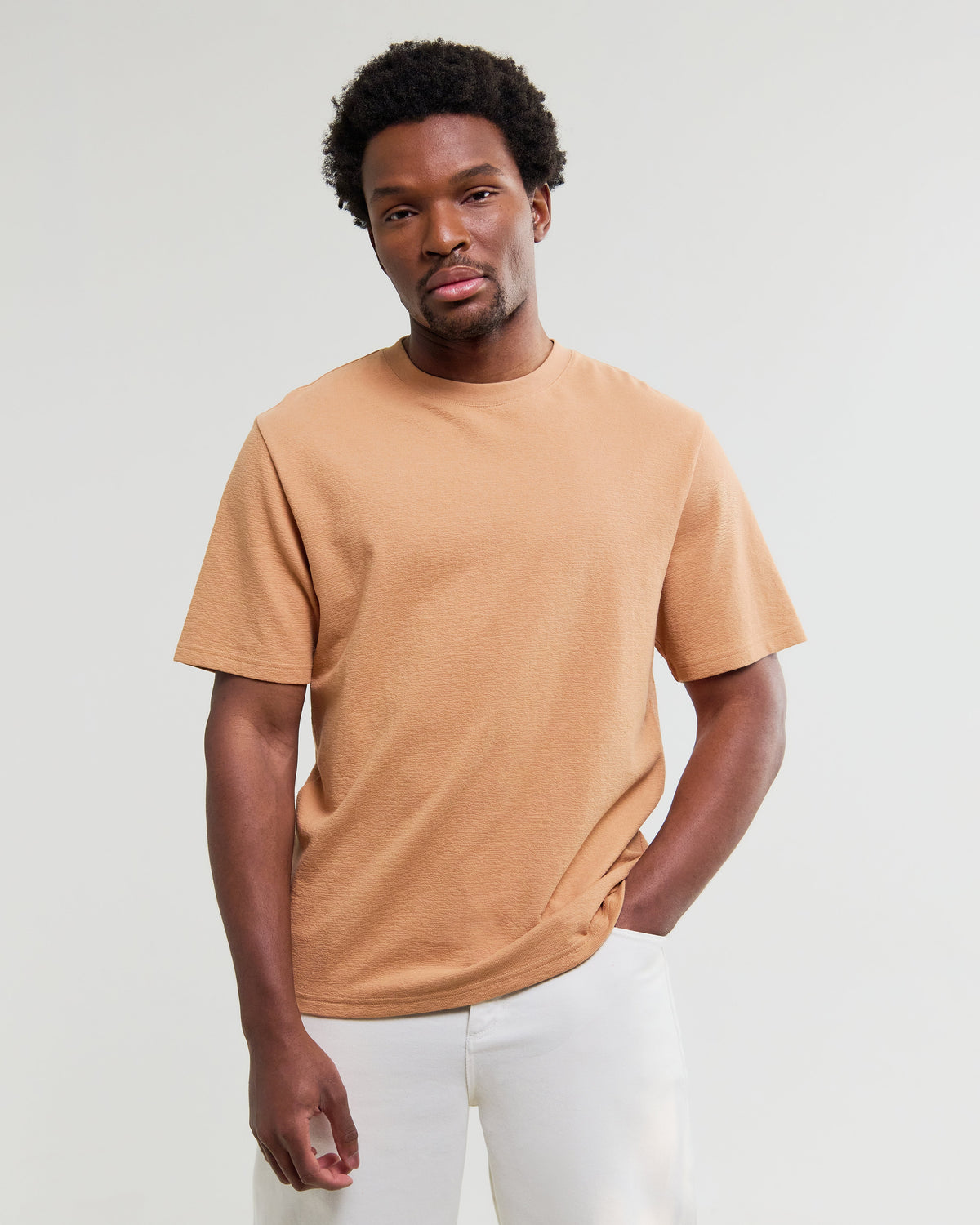 Dean - Dusty Orange Textured Organic Cotton T-Shirt