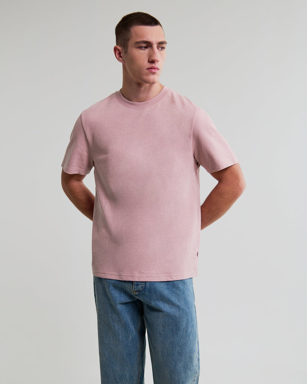 Dean - Dusty Pink Textured Organic Cotton T-Shirt