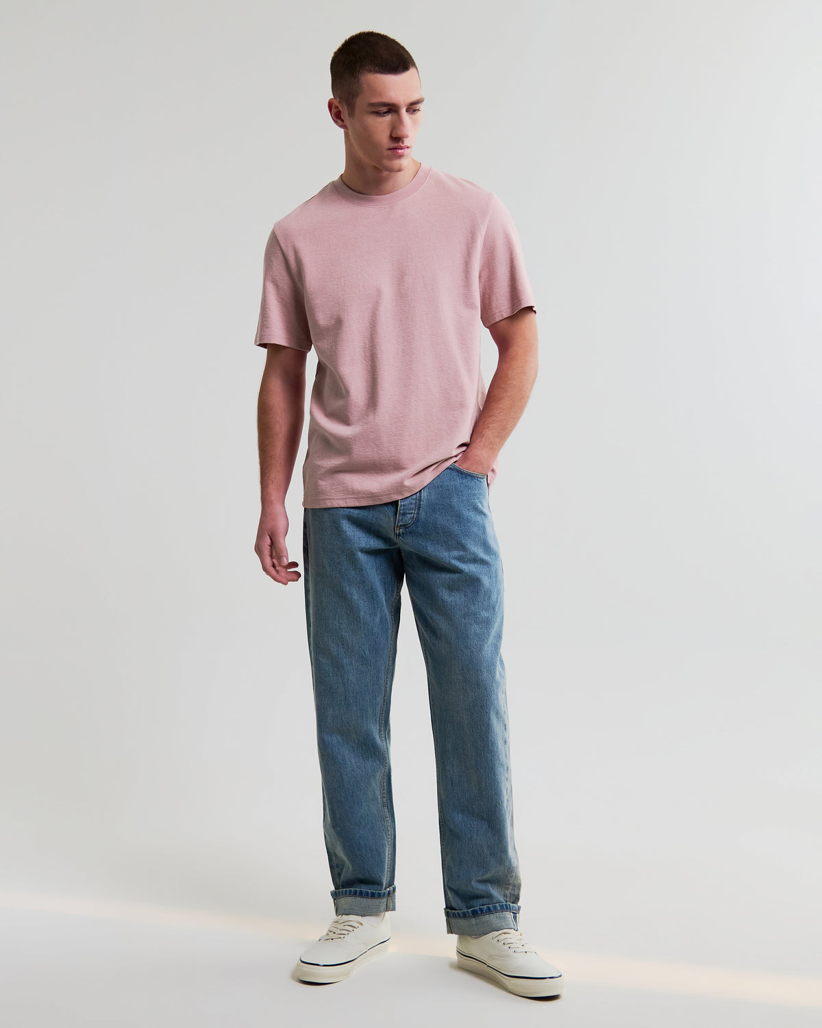Dean - Dusty Pink Textured Organic Cotton T-Shirt