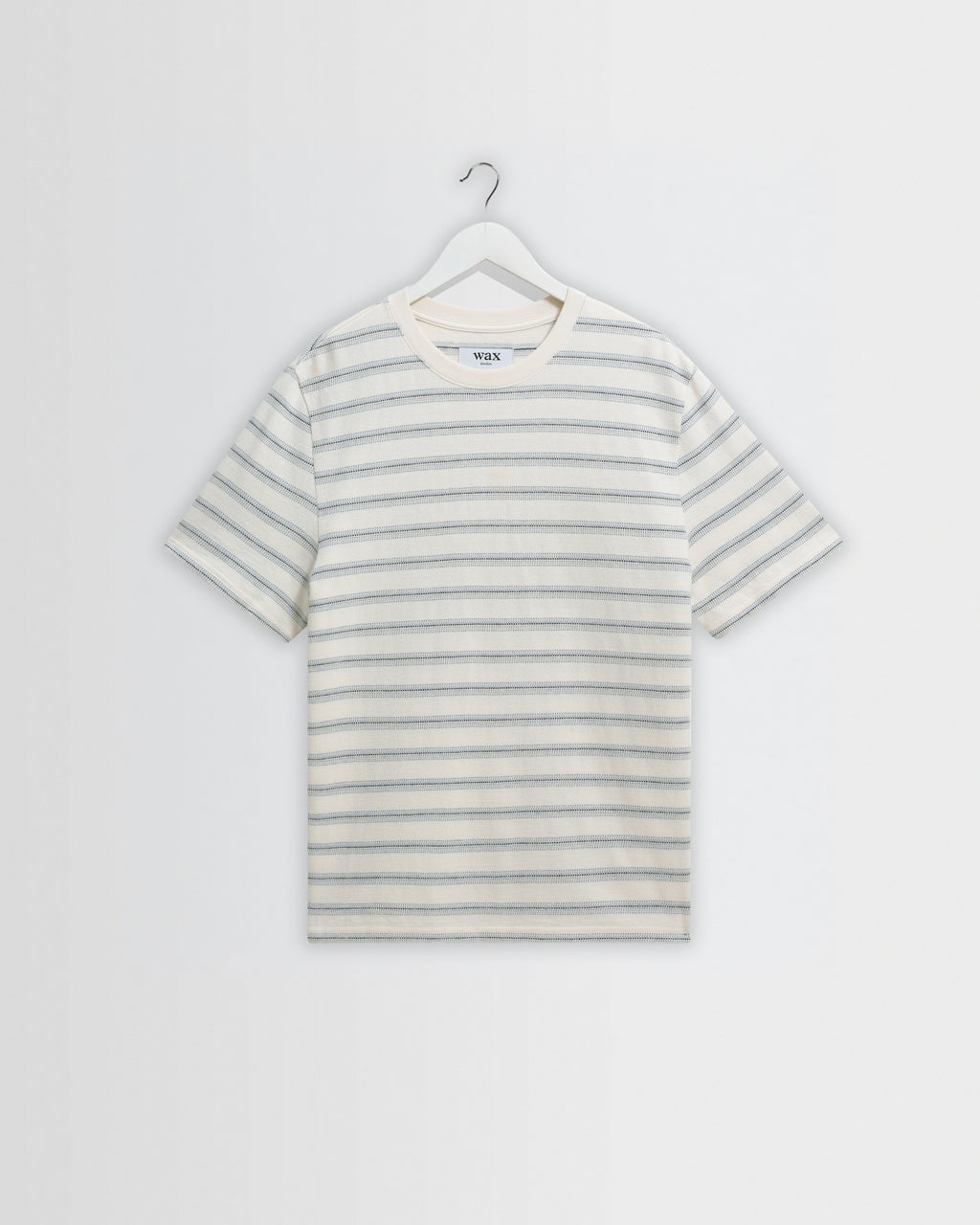 Dean - Ecru And Blue Stitch Stripe Organic Cotton T-Shirt