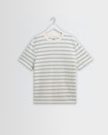 Dean - Ecru And Blue Stitch Stripe Organic Cotton T-Shirt