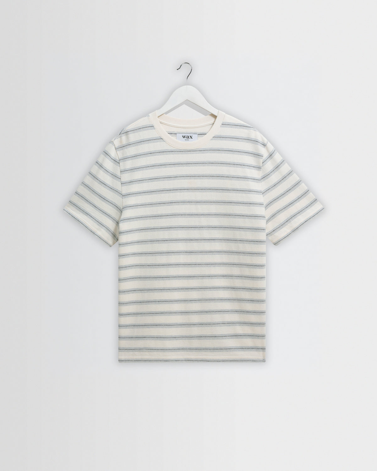 Dean - Ecru And Blue Stitch Stripe Organic Cotton T-Shirt