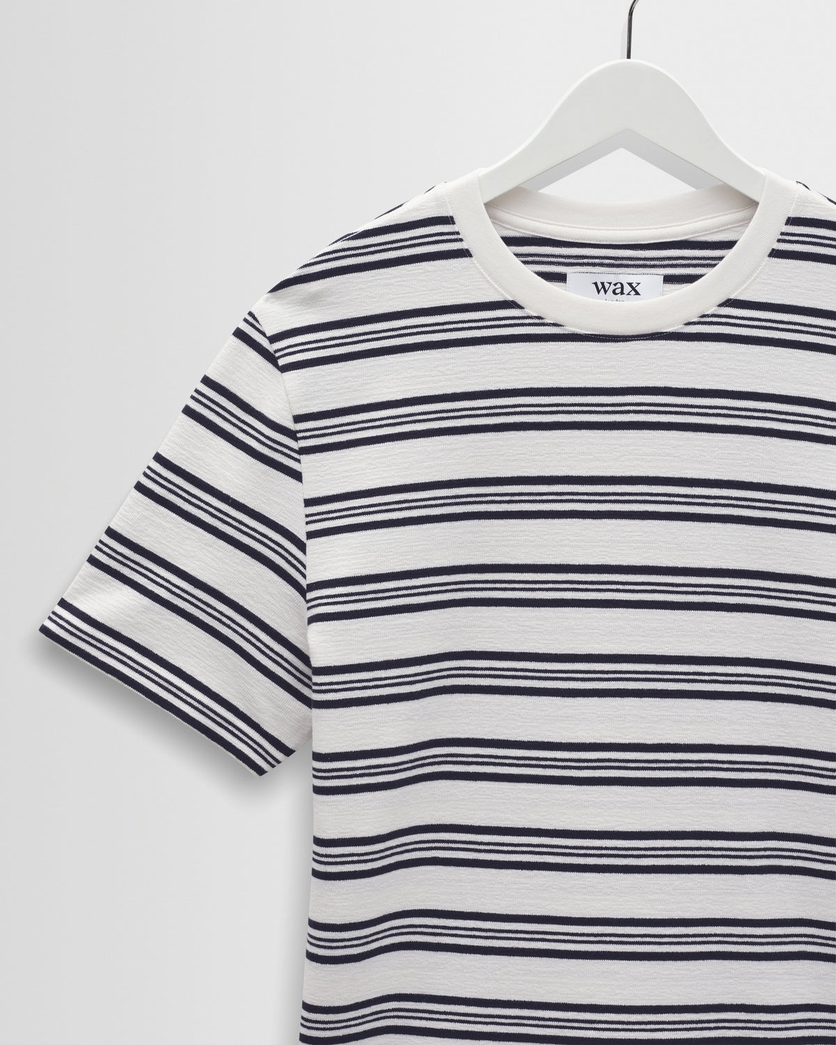 Dean - Ecru And Navy Textured Stripe Organic Cotton T-Shirt