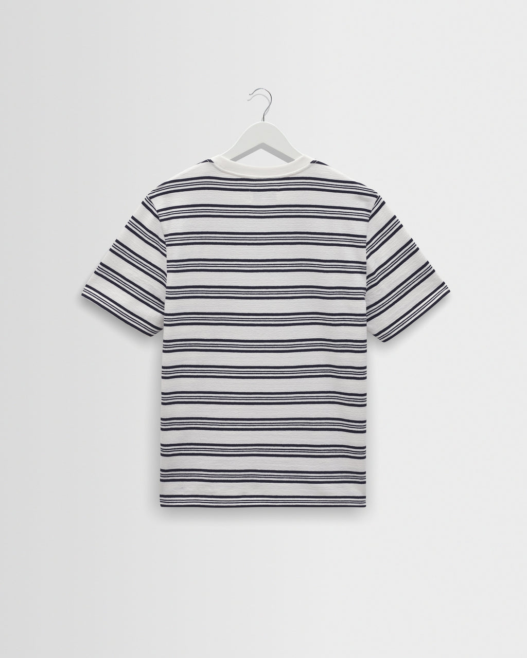 Dean - Ecru And Navy Textured Stripe Organic Cotton T-Shirt