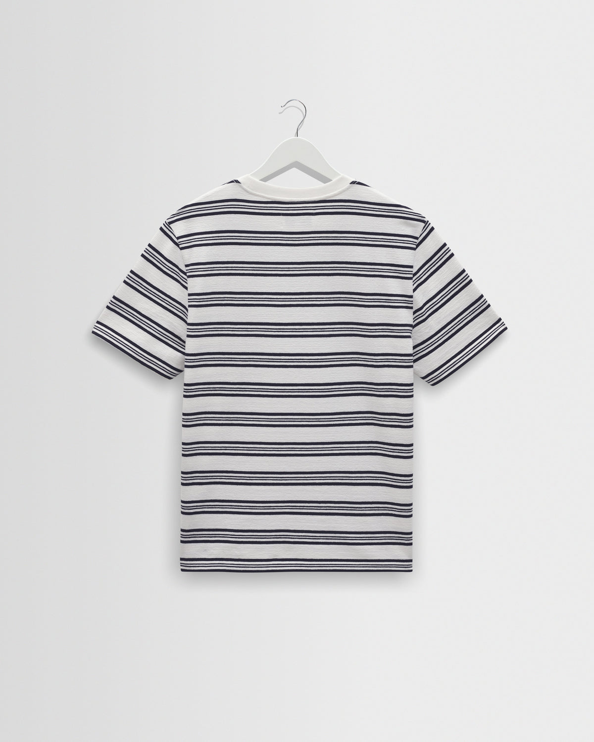 Dean - Ecru And Navy Textured Stripe Organic Cotton T-Shirt