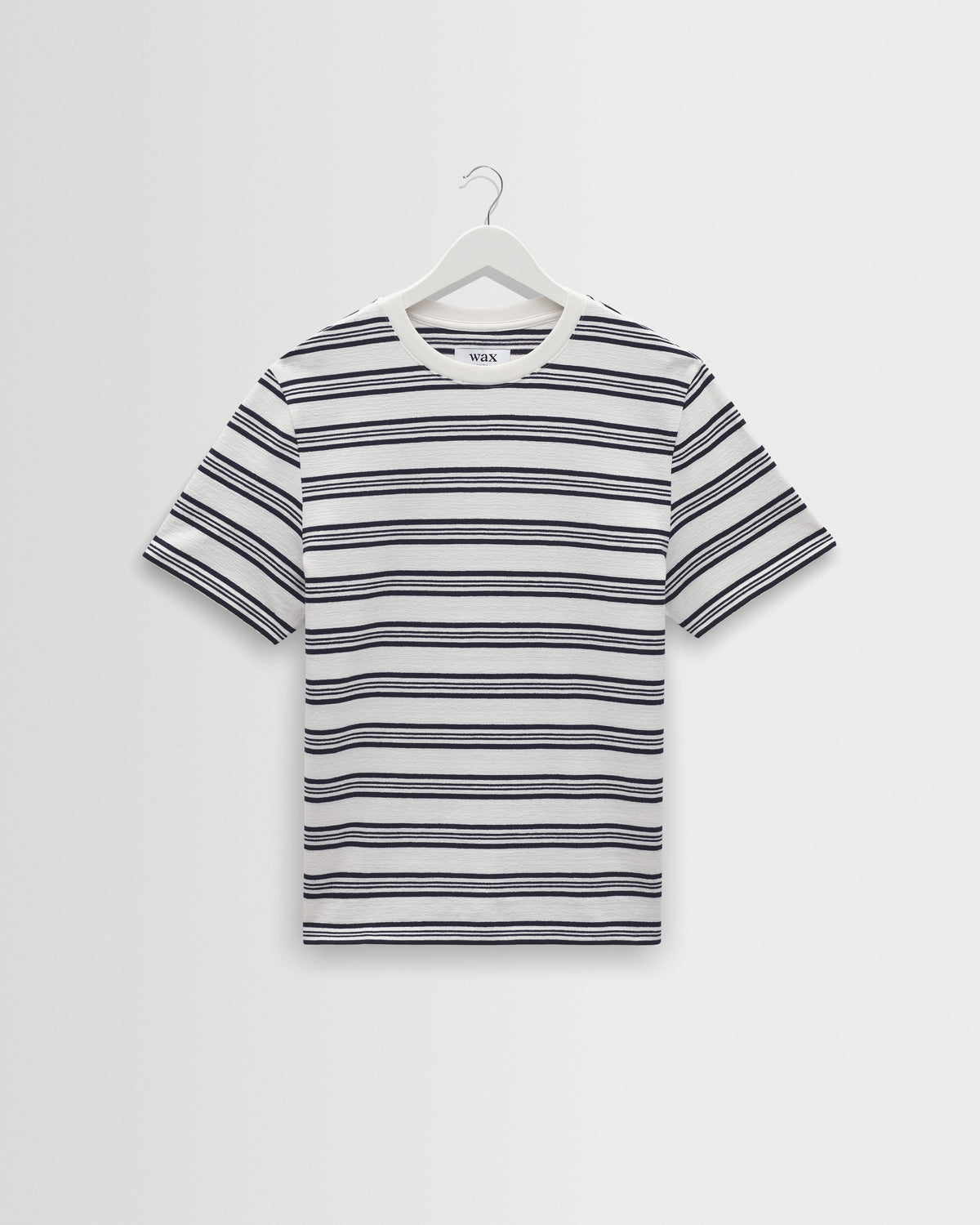 Dean - Ecru And Navy Textured Stripe Organic Cotton T-Shirt