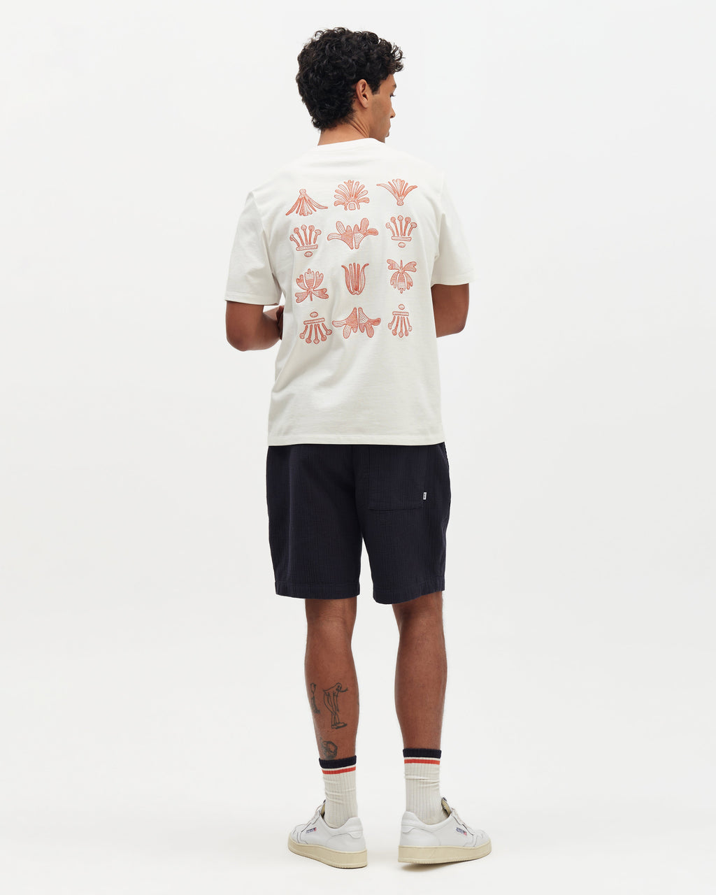 Dean - Ecru And Rust Grid Embroidered T-Shirt