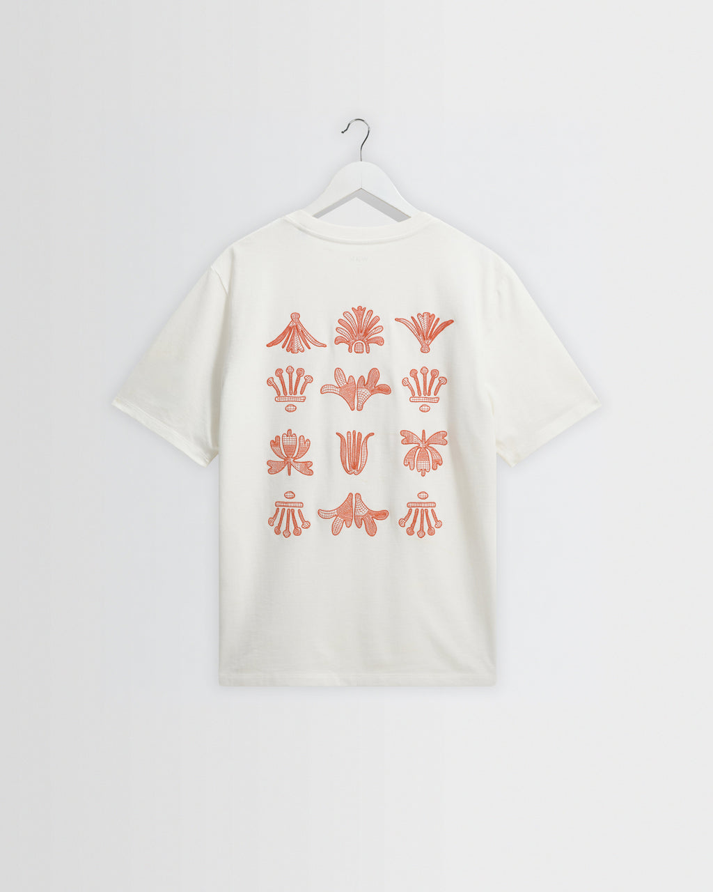 Dean - Ecru And Rust Grid Embroidered T-Shirt