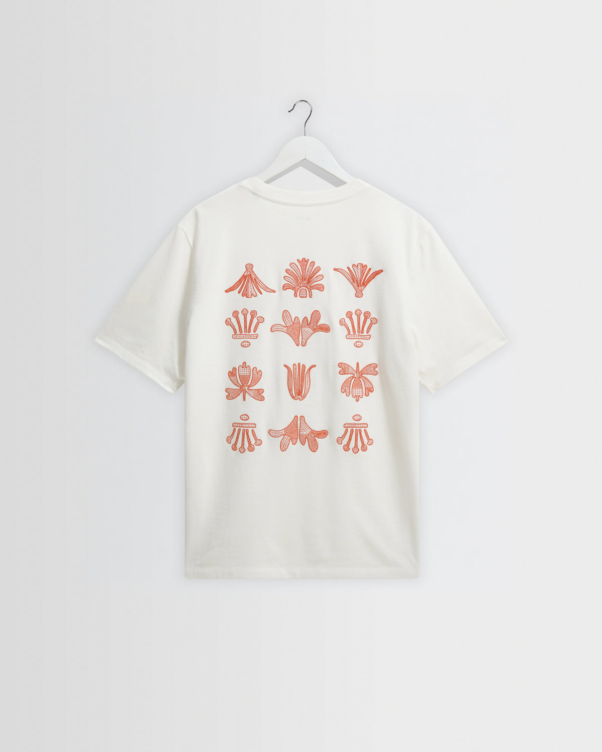 Dean - Ecru And Rust Grid Embroidered T-Shirt