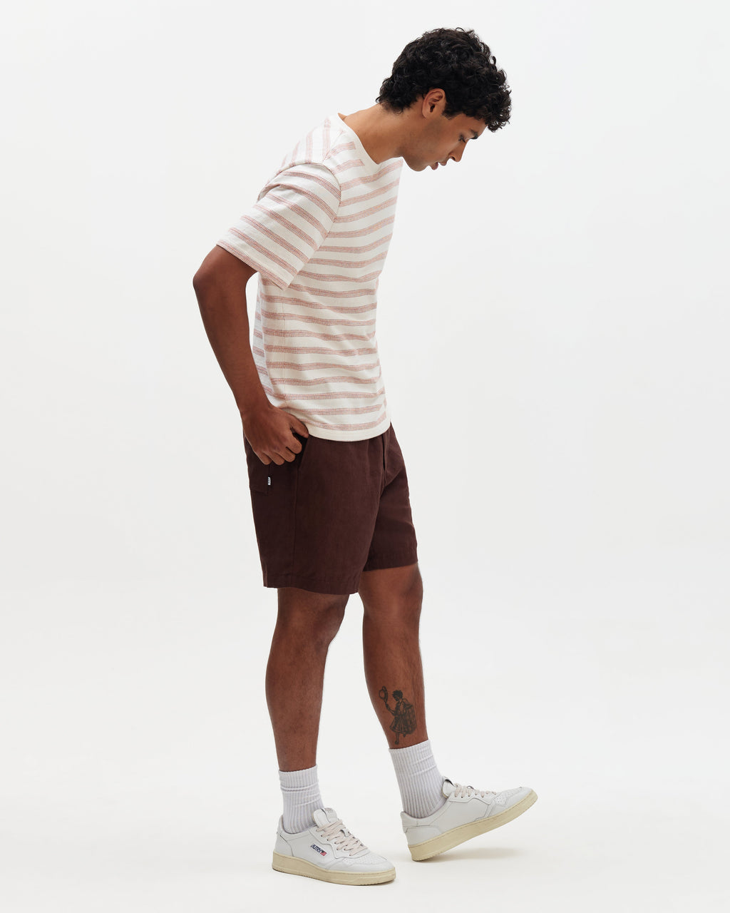 Dean - Ecru And Rust Stitch Stripe Organic Cotton T-Shirt