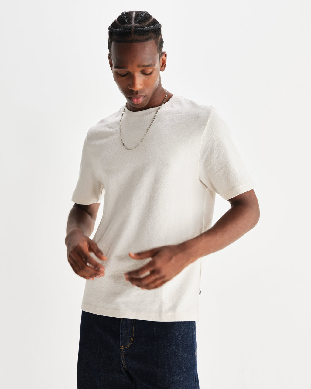 Dean - Ecru Textured Organic Cotton T-Shirt