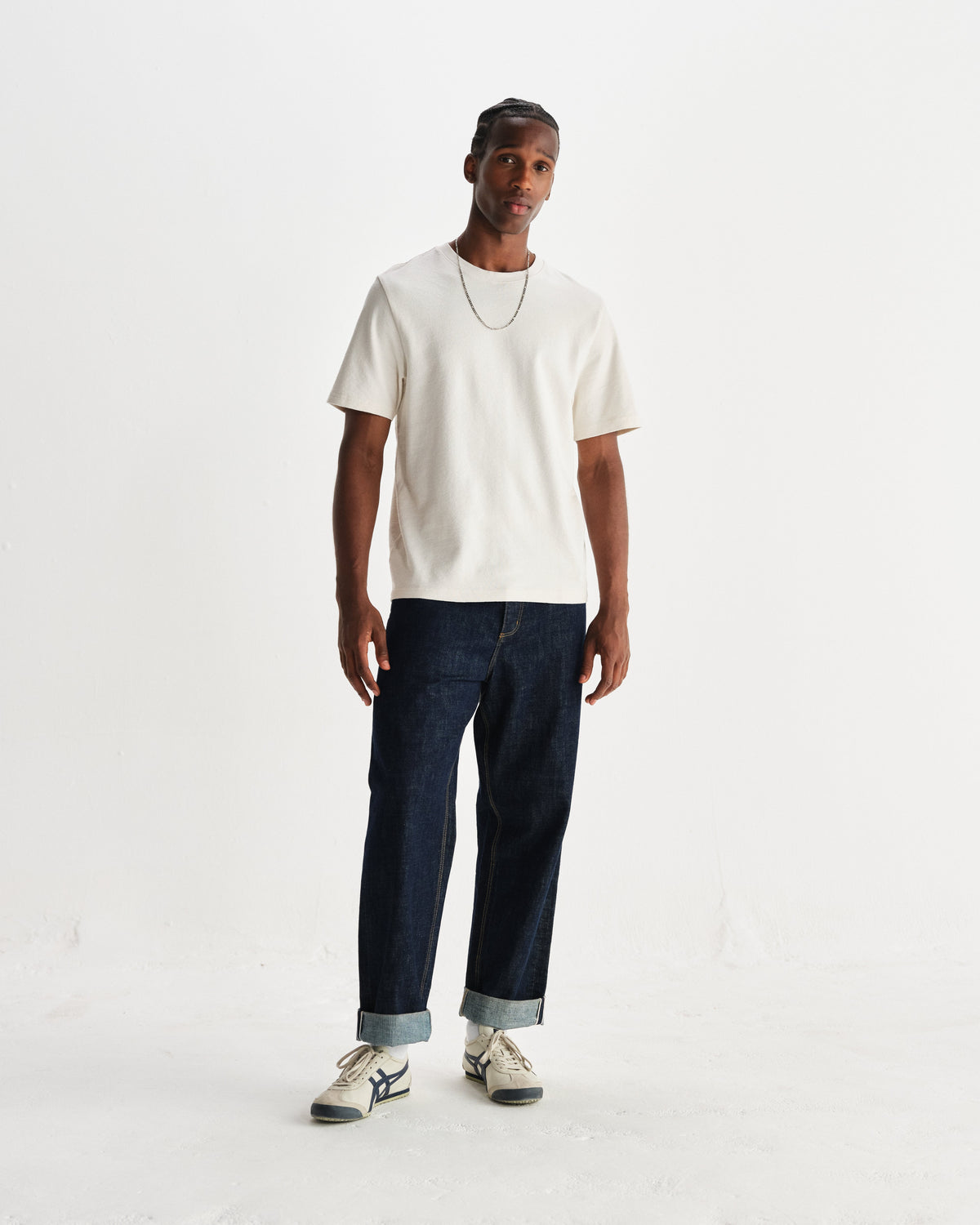Dean - Ecru Textured Organic Cotton T-Shirt